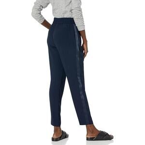 Rebecca Taylor Dress Pants Size 8 Black Emma Crepe Quiet Luxury Tuxedo Stripe